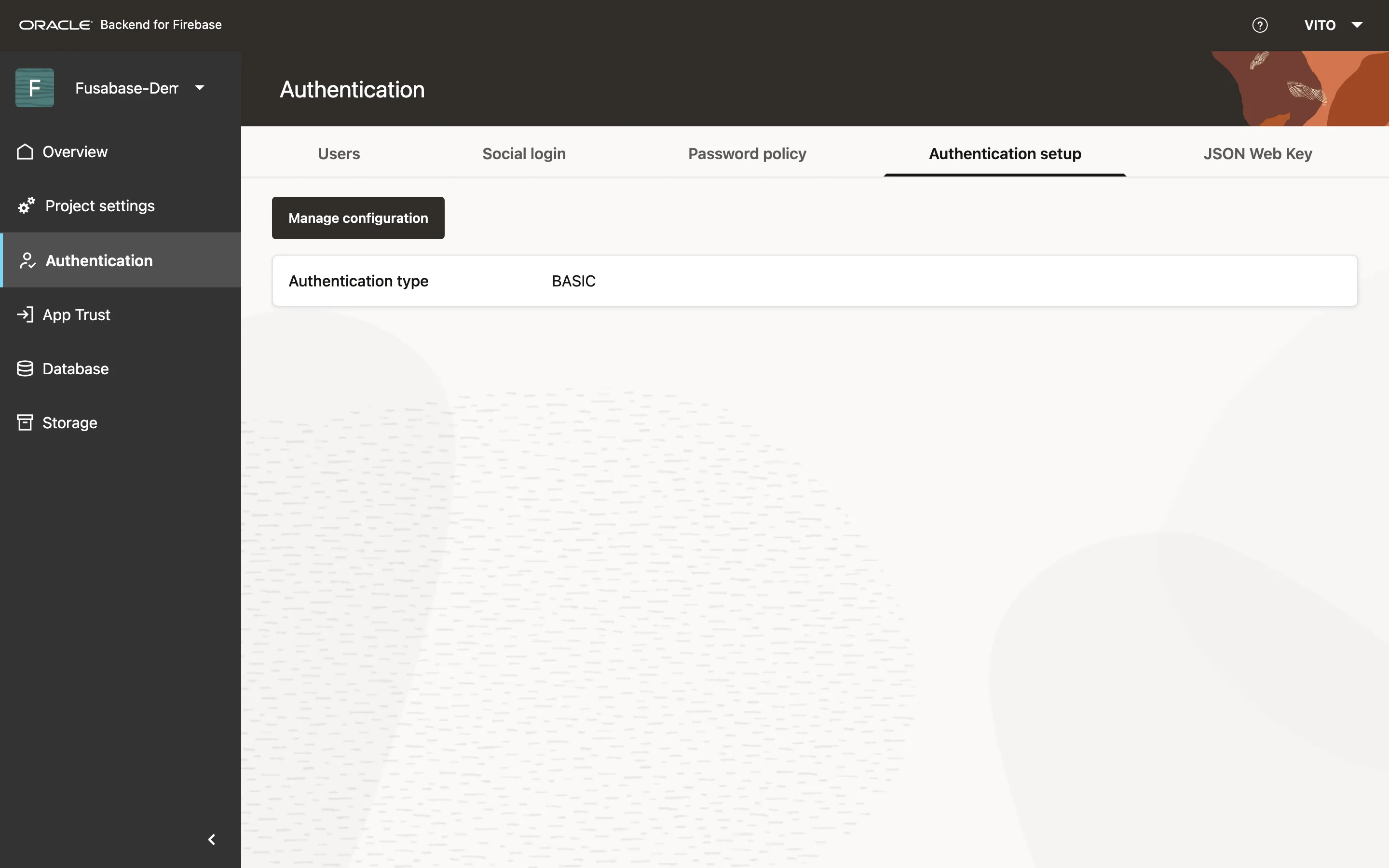 Authentication settings in the Console