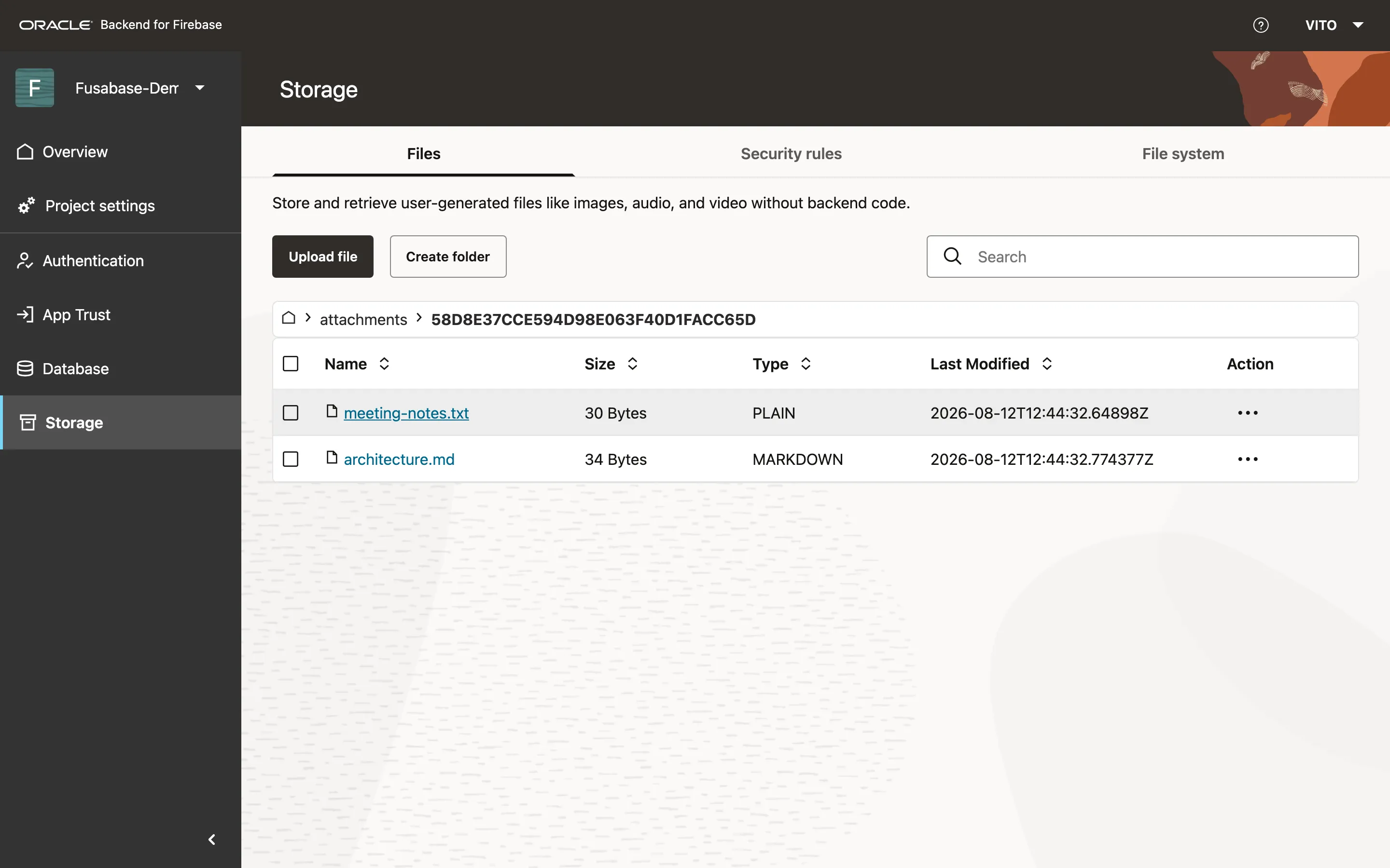 The uploaded file in the Console