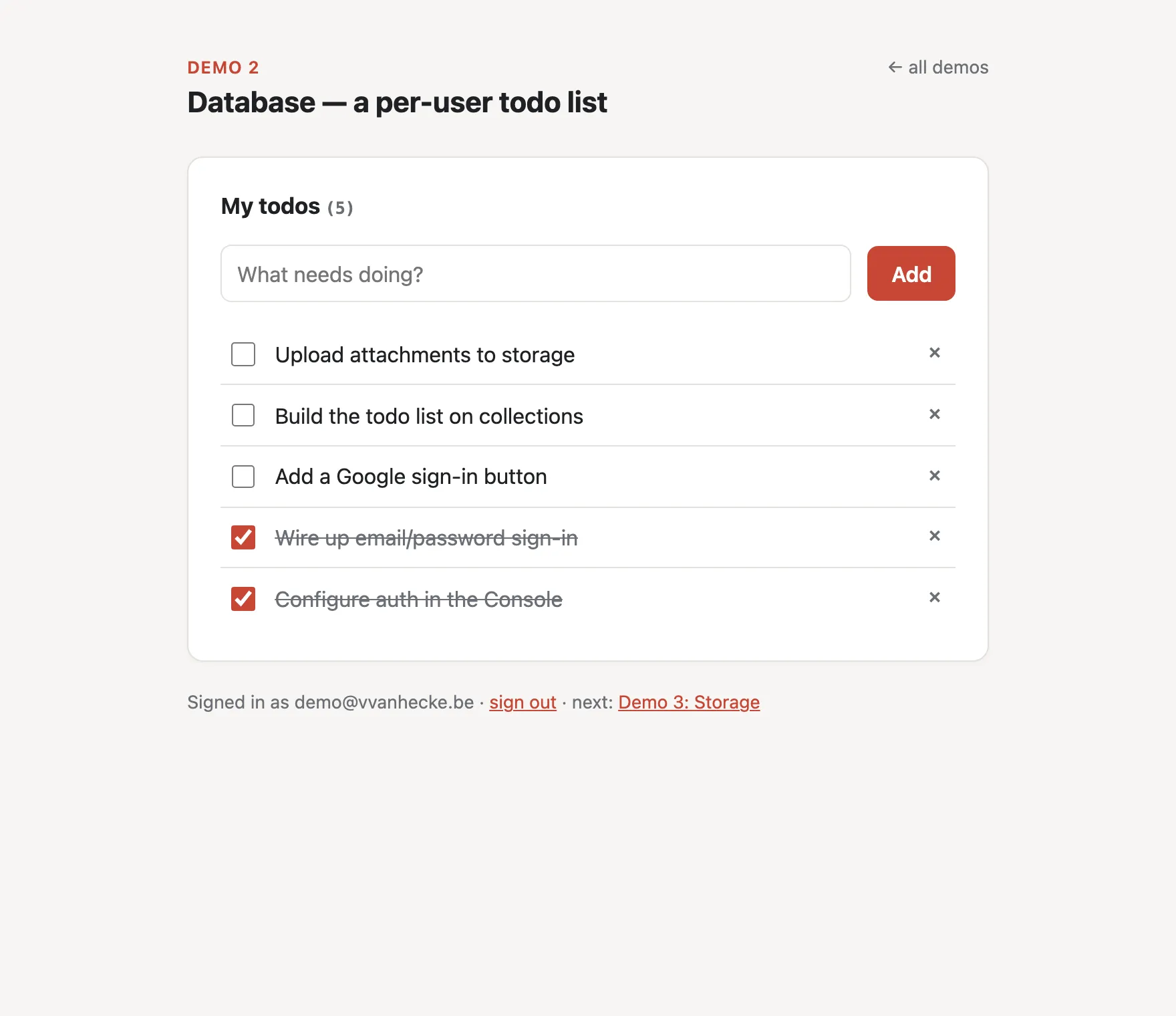 Demo 2: the working todo list