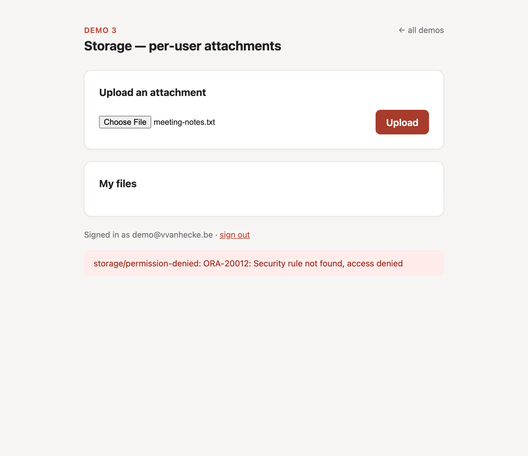 Demo 3: ORA-20012, security rule not found, access denied