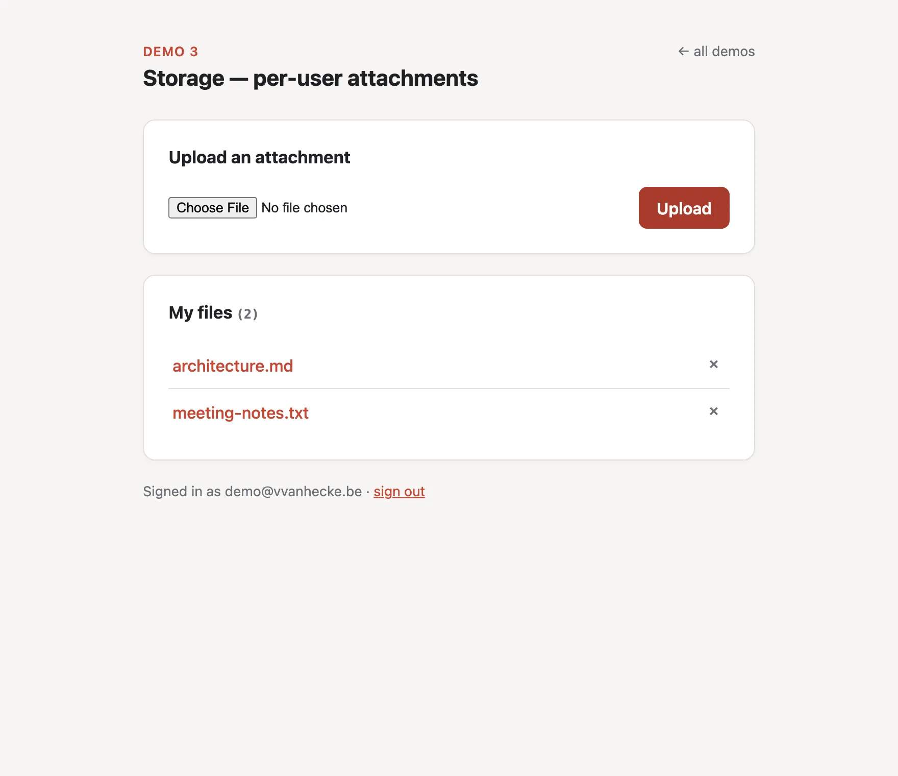 Demo 3: uploaded attachments with download links